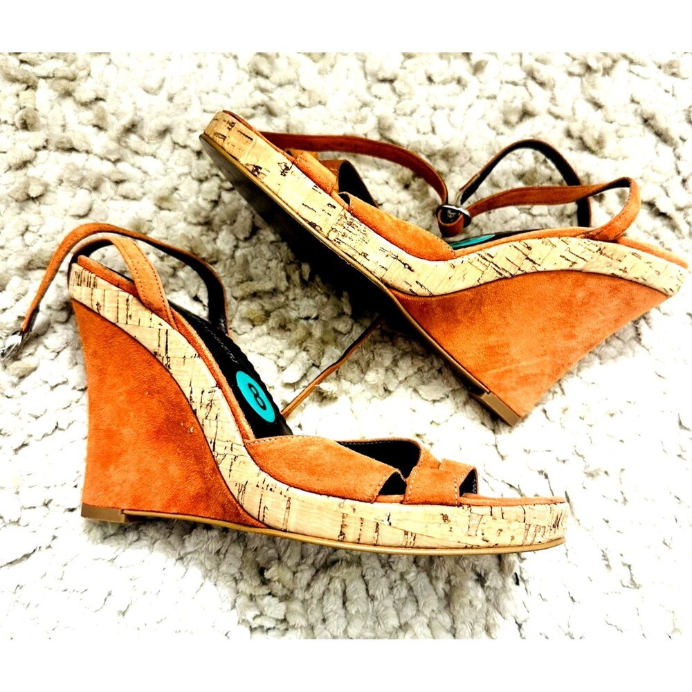 New Franco Barbieri-Italy Leather Suede Cork Wedge Platform Open Toe Sandals 8M